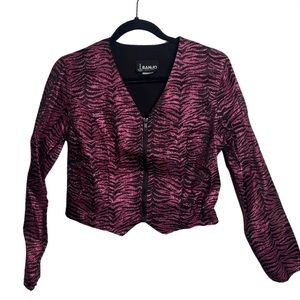 Pink & black zip up crop top long sleeve size S